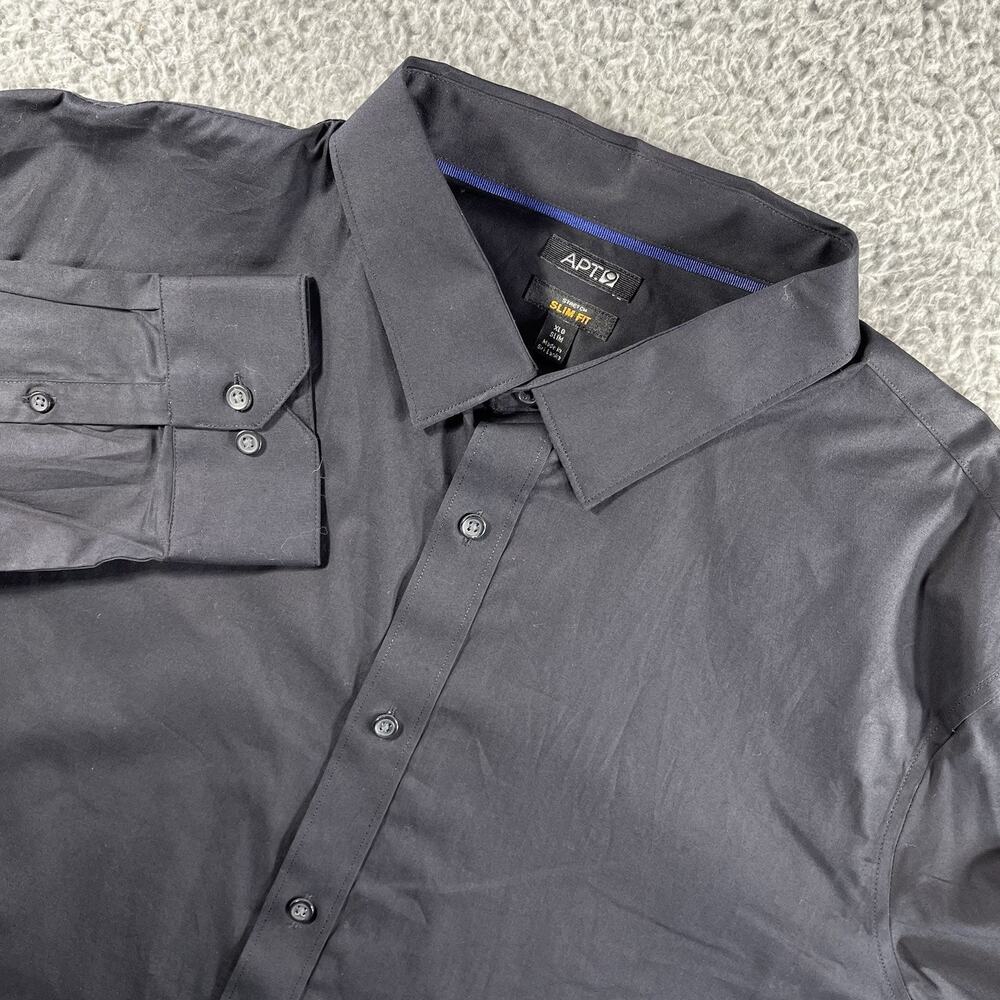 NWT Apt 9 Dress Shirt Mens XL Slim Fit Black Solid Stretch Long Sleeve New